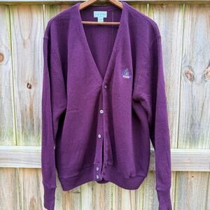 Vintage IZOD 80s Plum Cardigan Crest Embroidery